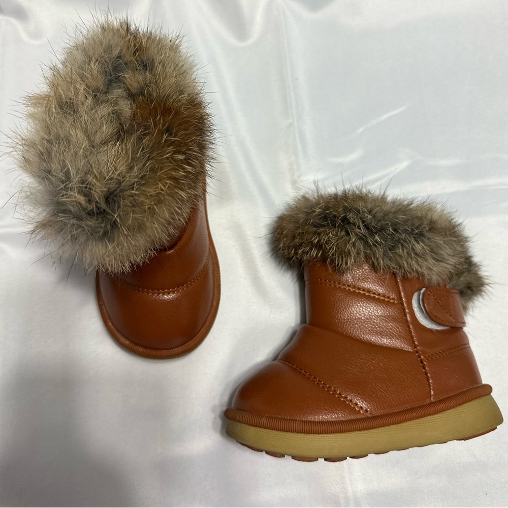 ❄️ EUC - Comfy Kids - Real Rabbit fur trim & plush inner lining- toddler…